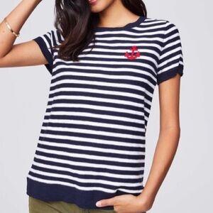 LOFT Anchor Short Sleeve Thin Sweater Ringer Tee Size Large